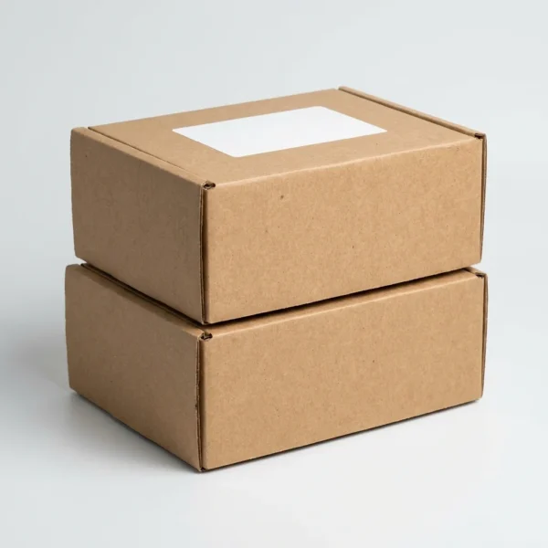 Stacked kraft brown corrugated shipping boxes